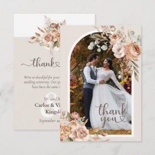 Light Earth Tone Rustic Boho Floral Wedding Thank You Card
