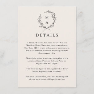 Light Ecru Simple Elegant Monogram Details Enclosure Card