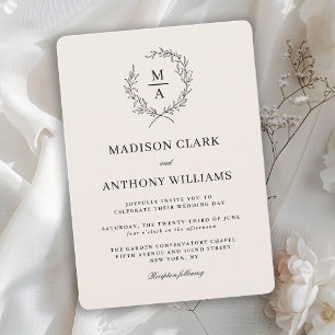 Light Ecru Simple Elegant Monogram Wedding Invitation