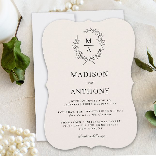 Light Ecru Simple Elegant Monogram Wedding Invitation (Creator Uploaded)