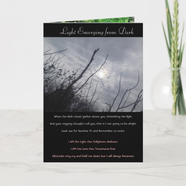 "Light Emerging from Dark" Poem/Card Thank You Card (Front)