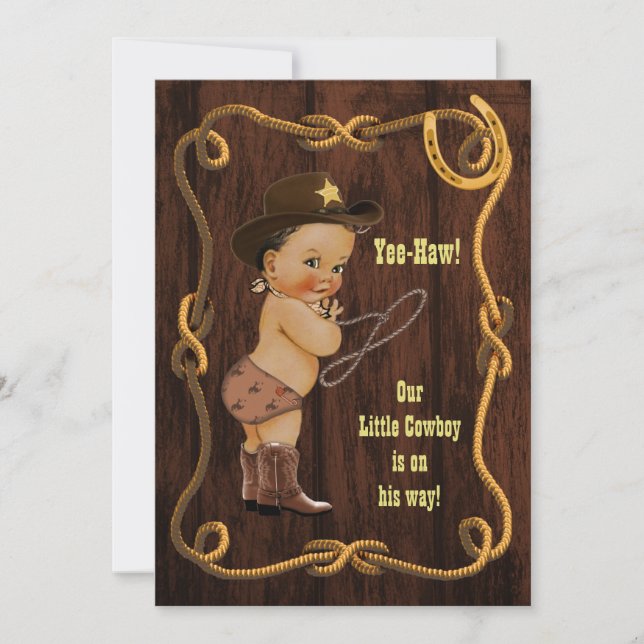 Light Ethnic Cowboy Rustic Baby Shower Invitation (Front)