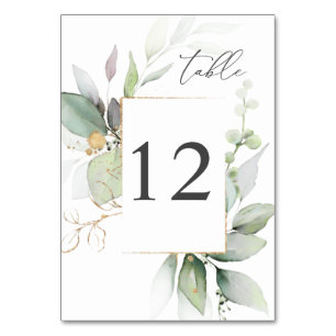 Light Eucalyptus Glow & Gold Table Number