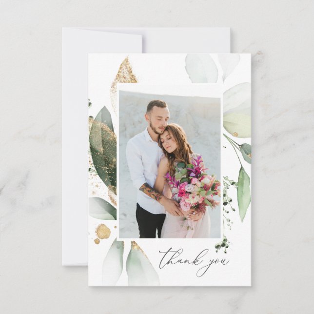 Light Eucalyptus Glow & Gold Thank You Card (Front)