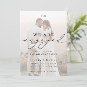 Light Faded Fading Photo Monogram Engagement Party Invitation