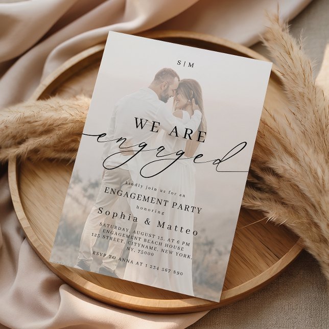 Light Faded Fading Photo Monogram Engagement Party Invitation (Creator Uploaded)