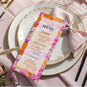Light Faded Pink and Orange Bright Garden Wedding Menu