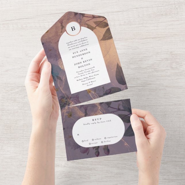Light Fall Floral Arch Rose Gold Elegance Wedding All In One Invitation (Tearaway)