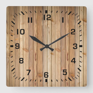 Light Faux Wood Panelling Square Wall Clock