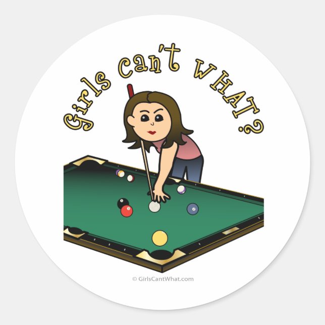 Light Female Billiards Player Classic Round Sticker (Front)