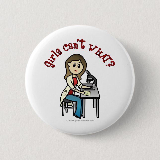 Light Female Scientist 6 Cm Round Badge (Front)
