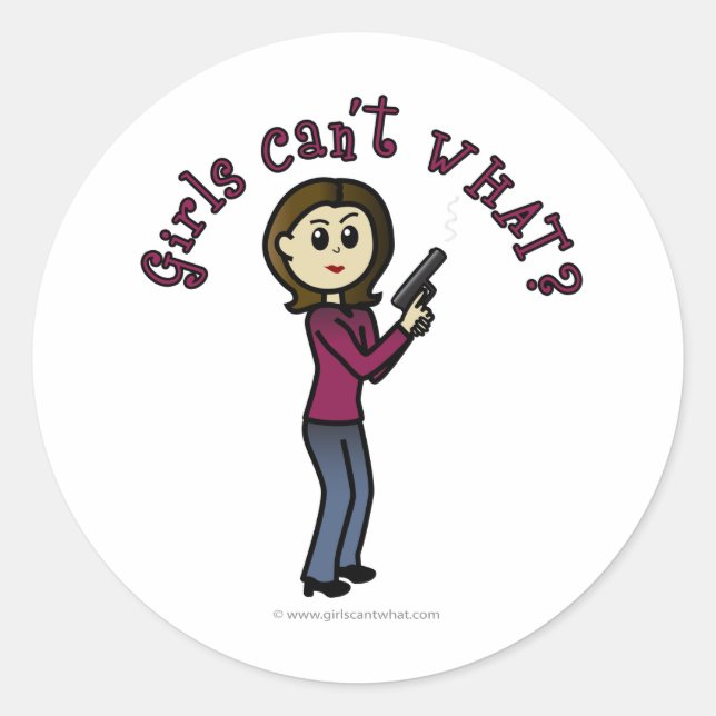 Light Female Sharpshooter Classic Round Sticker (Front)