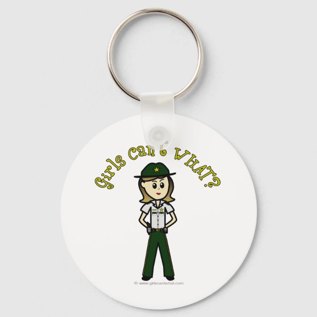 Light Female Sheriff in Green Uniform Key Ring (Front)