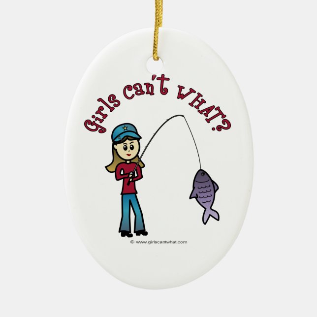 Light Fishing Girl Ceramic Tree Decoration (Front)