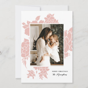 Light Floral Cutout Blush Photo Christmas Holiday Card