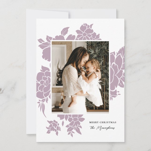 Light Floral Cutout | Lilac | Photo Christmas Holiday Card (Front)