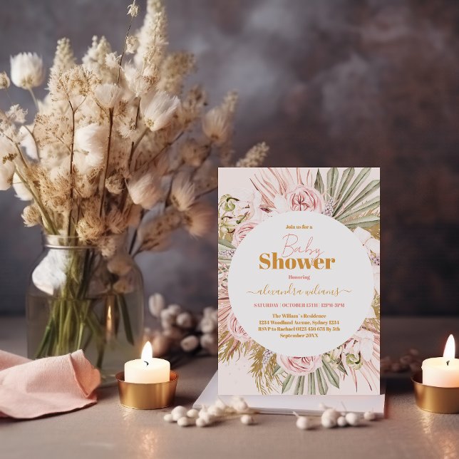 Light Flowers and Pampas Grass Boho Baby Shower Invitation (Creator Uploaded)