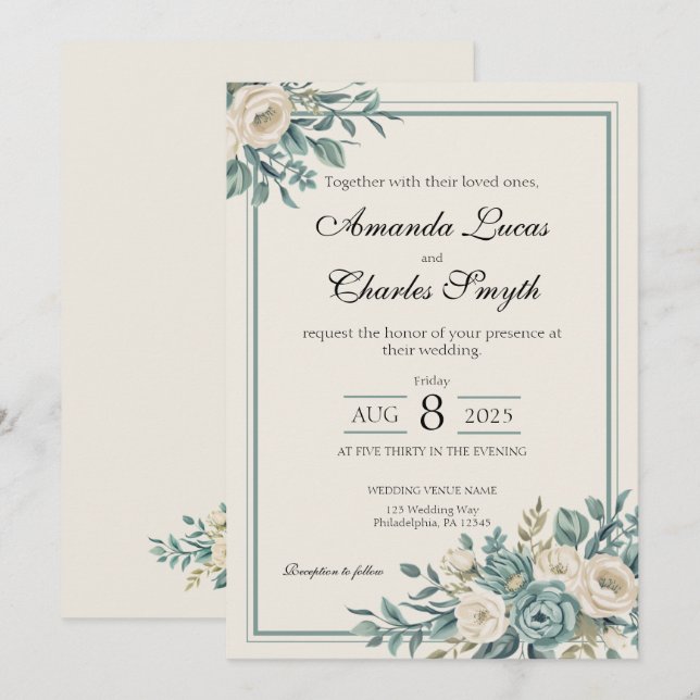 Light Formal Floral Wedding Invitation (Front/Back)