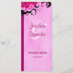 Light Fuchsia Floral Wedding Dinner Menu Cards