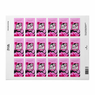 Light Fuchsia Floral Wedding Photo Favour Labels