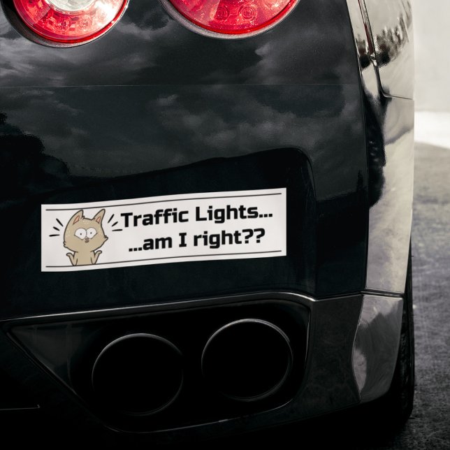 Light Funny Cat Traffic Lights Sarcastic Phrase  Bumper Sticker (Creator Uploaded)