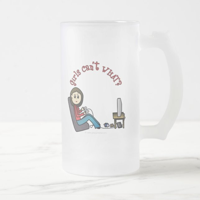 Light Gamer Girl Frosted Glass Beer Mug (Right)