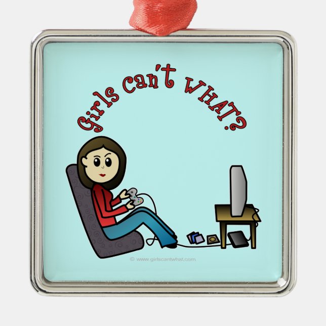 Light Gamer Girl Metal Tree Decoration (Front)