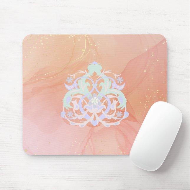Light Garden Harmony – Blue & Peach Florals Mouse Mat (With Mouse)