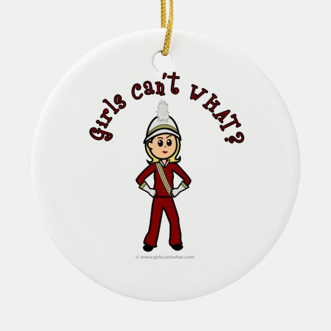 Light Girl in Red Marching Band Uniform Ceramic Tree Decoration (Front)