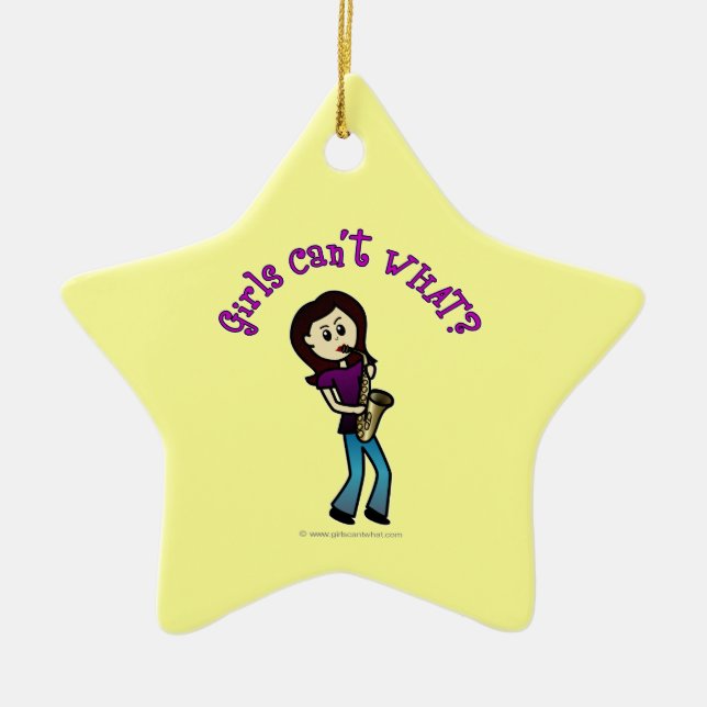 Light Girl Playing Saxophone Ceramic Tree Decoration (Front)