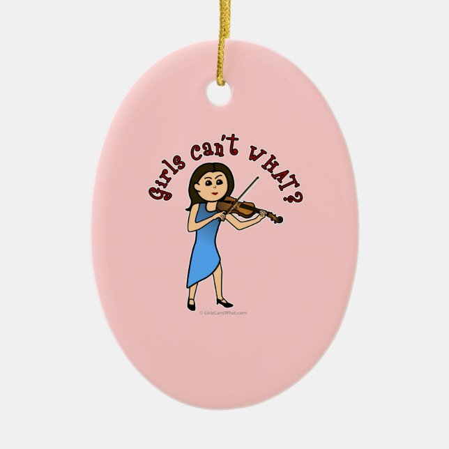 Light Girl Playing Violin Ceramic Tree Decoration (Front)