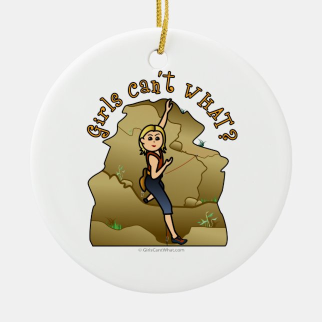 Light Girl Rock Climber Ceramic Tree Decoration (Front)