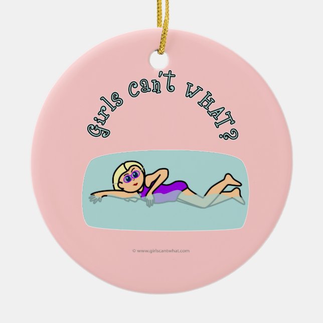 Light Girl Swimming Ceramic Tree Decoration (Front)