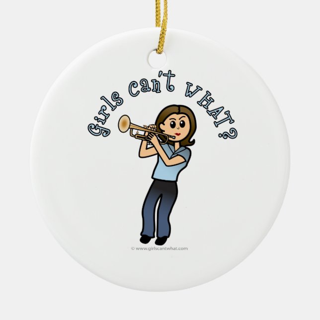 Light Girl Trumpet Player Ceramic Tree Decoration (Front)