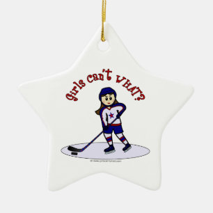 Light Girls Hockey Player Ceramic Tree Decoration