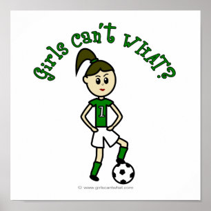 Light Girls Soccer in Green Uniform Poster