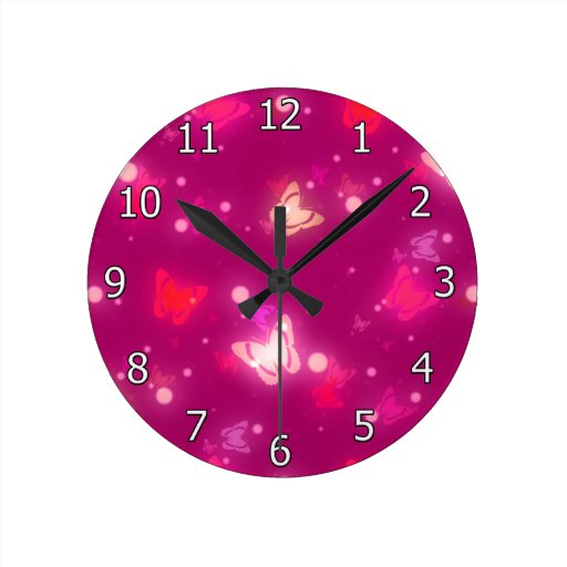 Image of Light Glow Butterflies Magenta Pink Design Round Clock