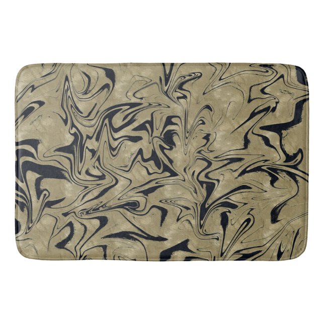 Light Gold & Black Elegant Glam Marble Swirl Bath Mat (Front)