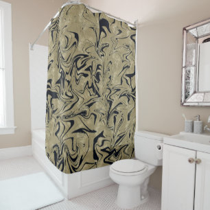 Light Gold & Black Elegant Glam Marble Swirl Shower Curtain
