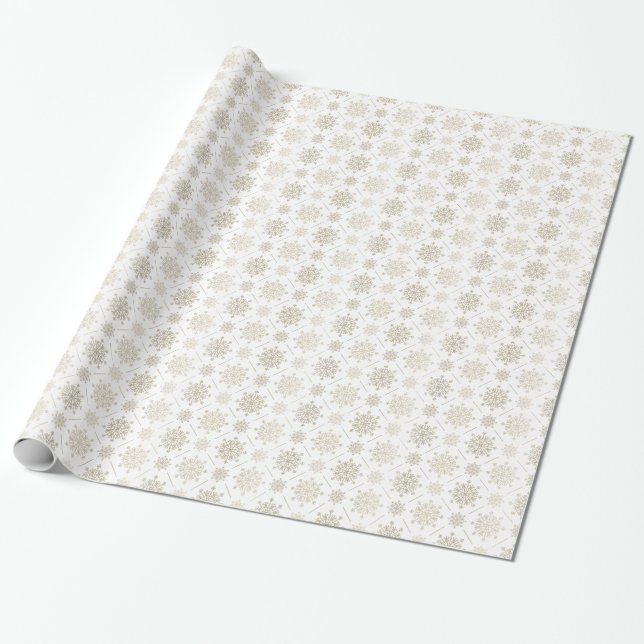 Light Gold Christmas Snowflakes Pattern Wrapping Paper (Unrolled)