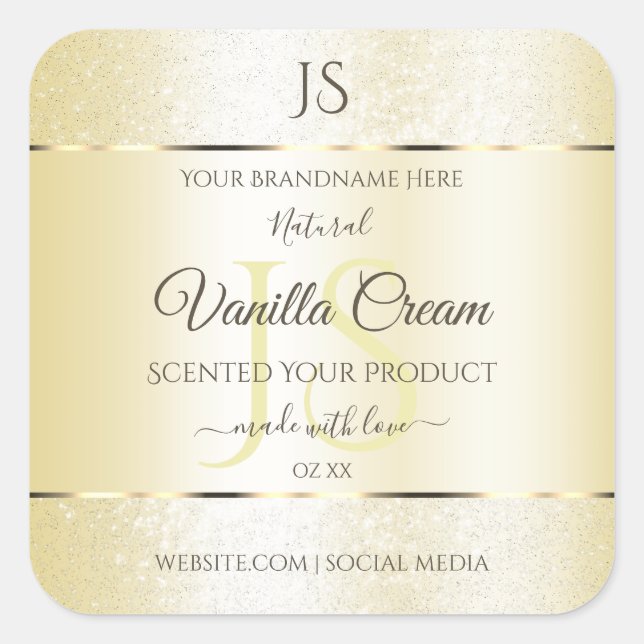 Light Gold Cream Glitter Product Labels Initials (Front)