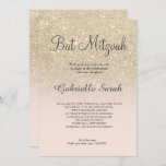 light gold faux glitter pink ombre Bat Mitzvah Invitation<br><div class="desc">A modern,  original and simple faux light gold glitter ombre Bat Mitzvah invitation on a fully customisable blush pink colour background</div>