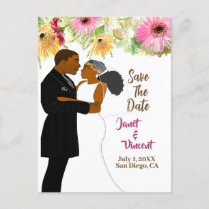 Light Gold floral African American Couple Wedding  Postcard