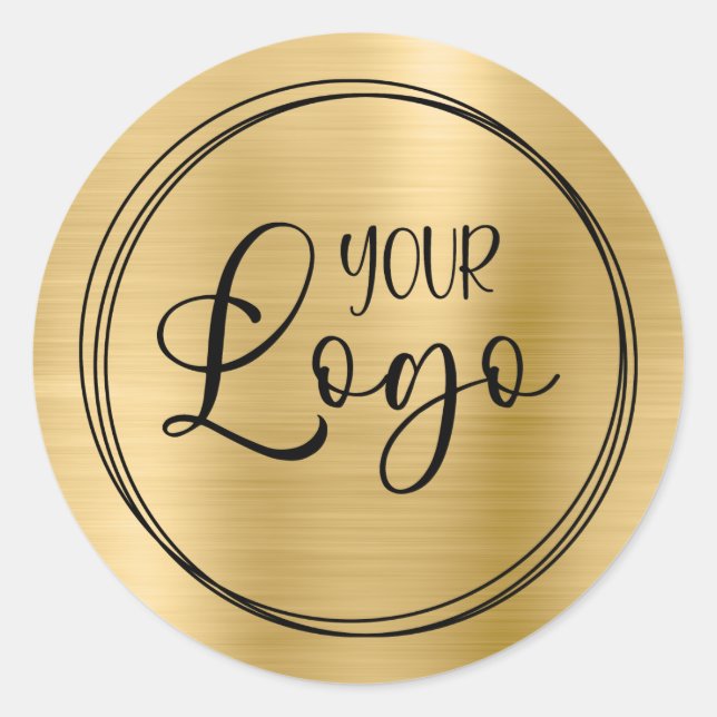 Light Gold Foil Your Business Logo Here Classic Round Sticker (Front)