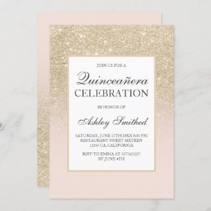 Light gold girly glitter elegant chic Quinceañera Invitation