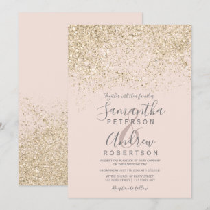 light gold glitter blush pink elegant chic wedding invitation