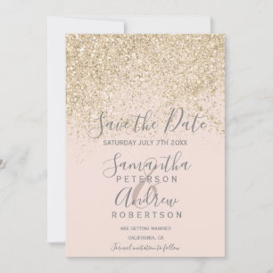 light gold glitter blush save the date wedding