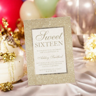 light gold glitter modern elegant chic Sweet 16 Invitation