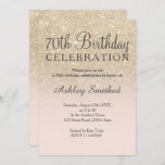 Light gold glitter pink ombre 70th birthday invitation<br><div class="desc">A modern,  original and simple faux light gold glitter ombre 70th birthday invitation on a fully customisable blush pink colour background. Seventieth!</div>