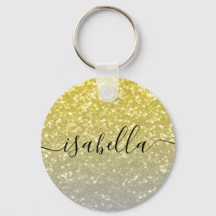 Light gold grey ombre faux sparkles Custom name Key Ring
